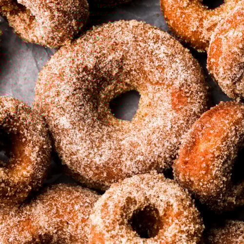 cinnamon donuts in a pan with mini donuts