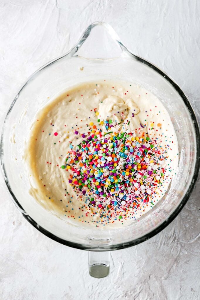 vanilla cake batter with sprinkles
