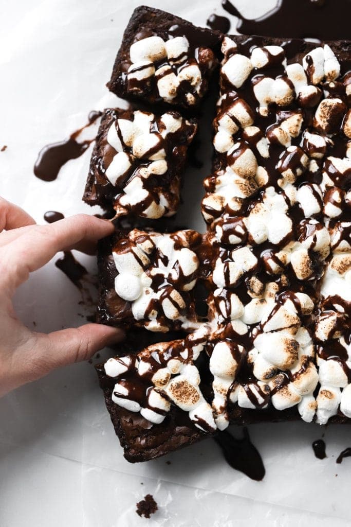 hot chocolate brownies with gooey marshmallows