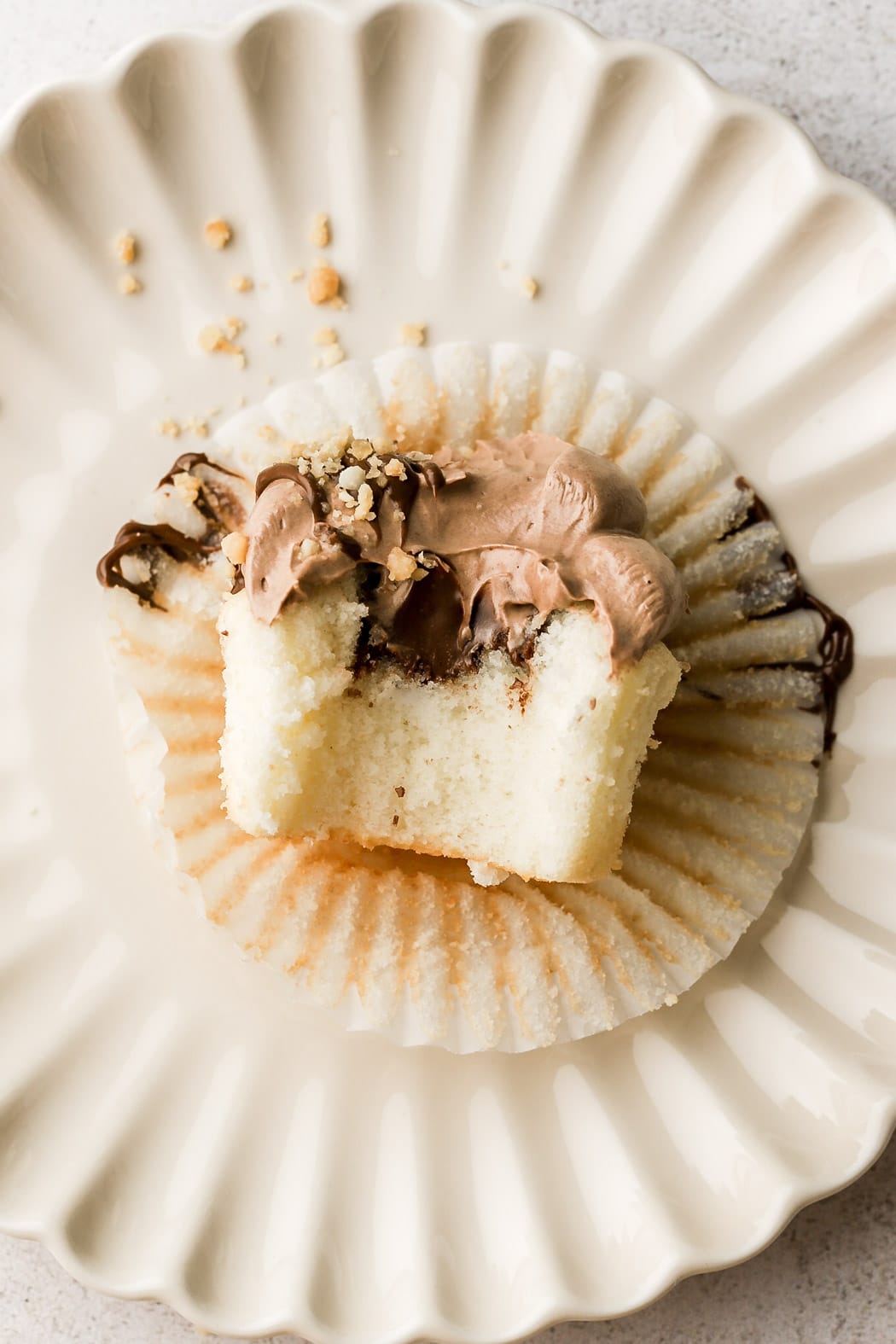 vanilla cupcakes with nutella filling and nutella buttercream