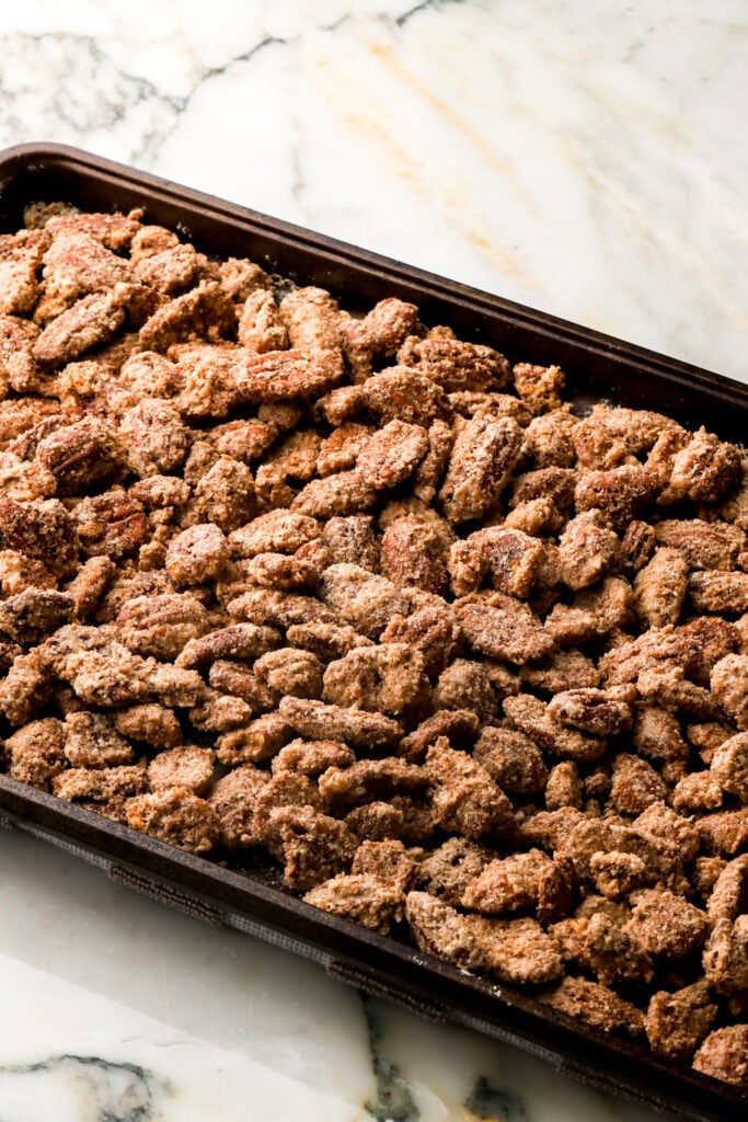 praline pecans finished baking