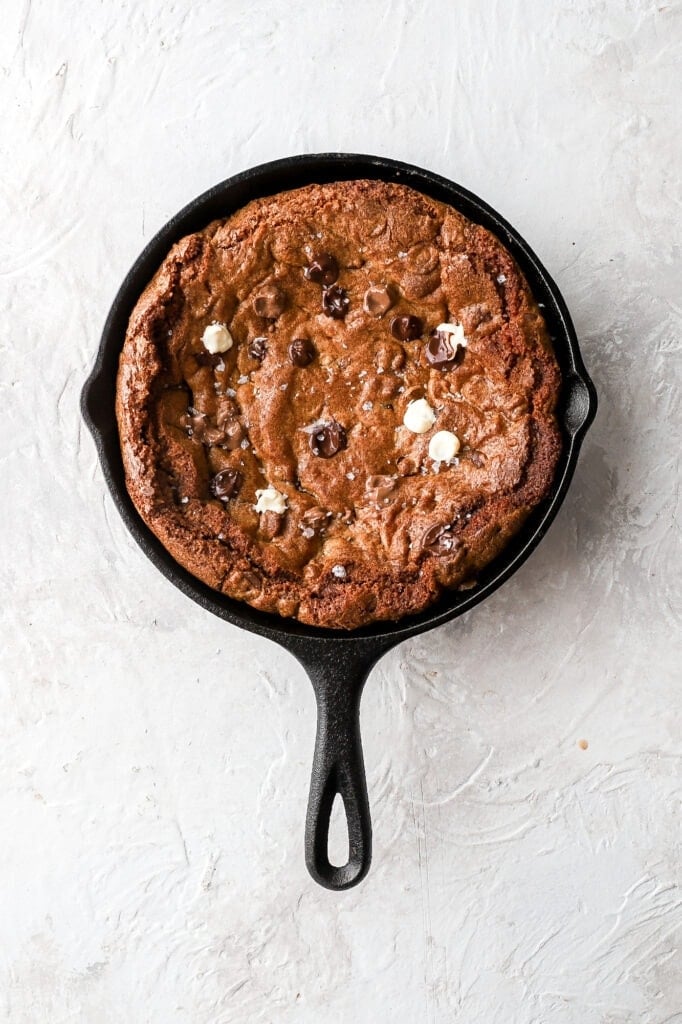 triple chocolate skillet cookie baked