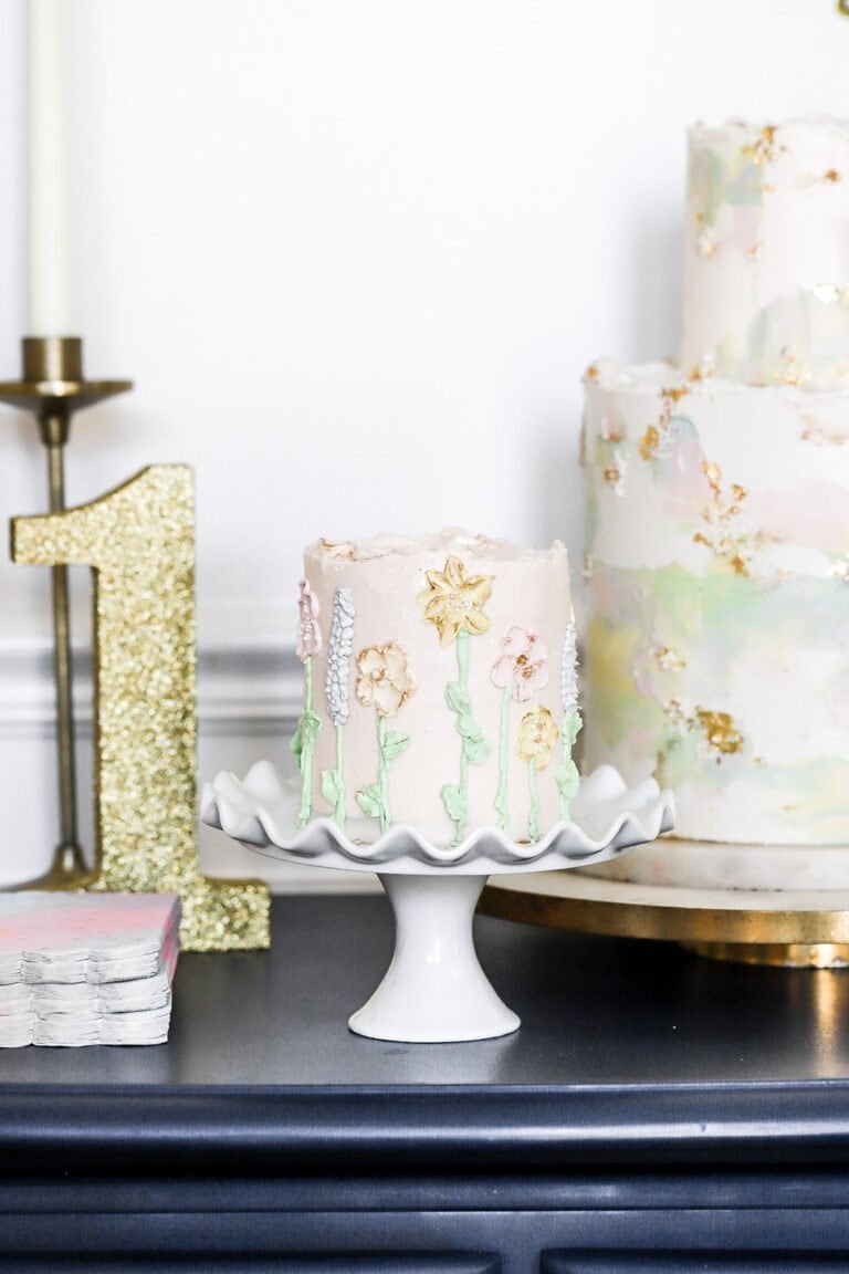 flower decorated smash cake