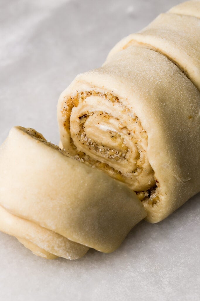dough rolled and sliced
