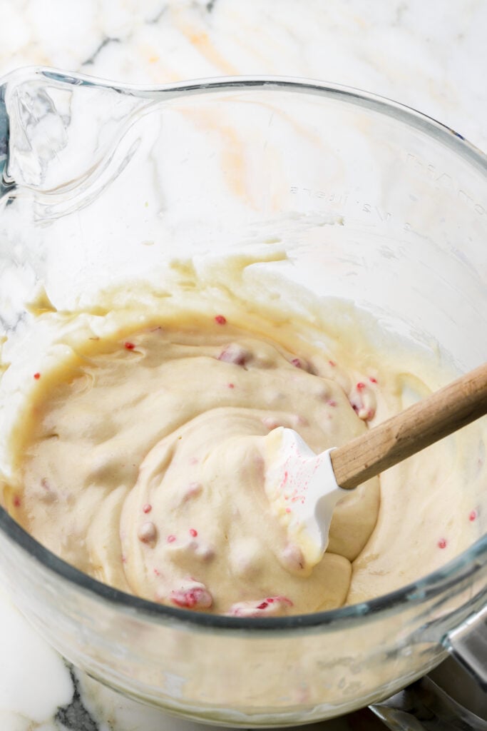 raspberries folded into the batter
